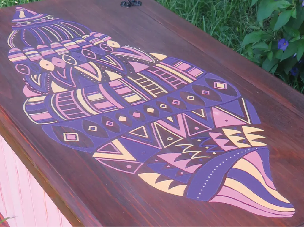 hand painted posca artwork on wood furniture